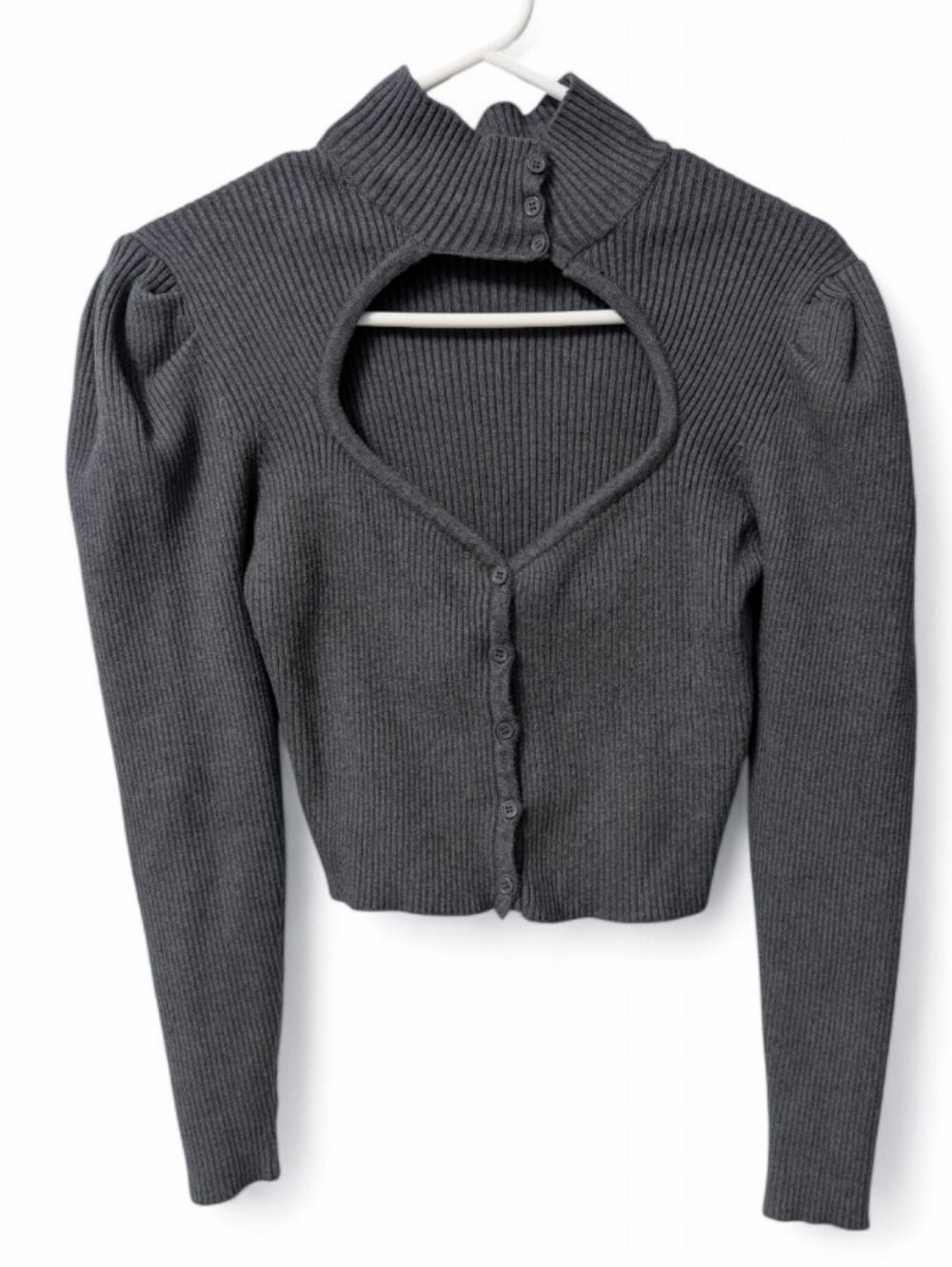 Like New! Zara Ribbed Cutout Button Front Crop Sweater - Picture 3 of 6
